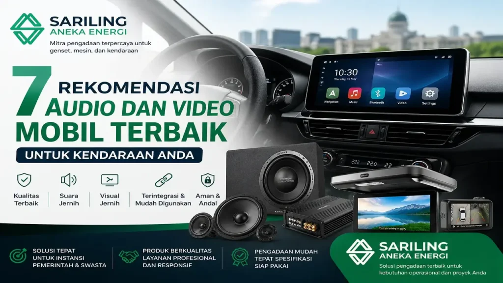 Rekomendasi audio dan video mobil terbaik 2026 dengan sistem head unit, speaker, dan monitor mobil dari Sariling Aneka Energi untuk kendaraan dinas dan operasional