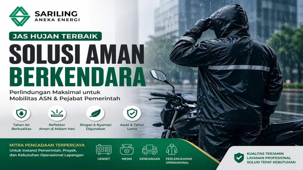 Jas Hujan terbaik oleh Sariling Aneka Energi untuk ASN dan pejabat pemerintah saat berkendara di tengah hujan