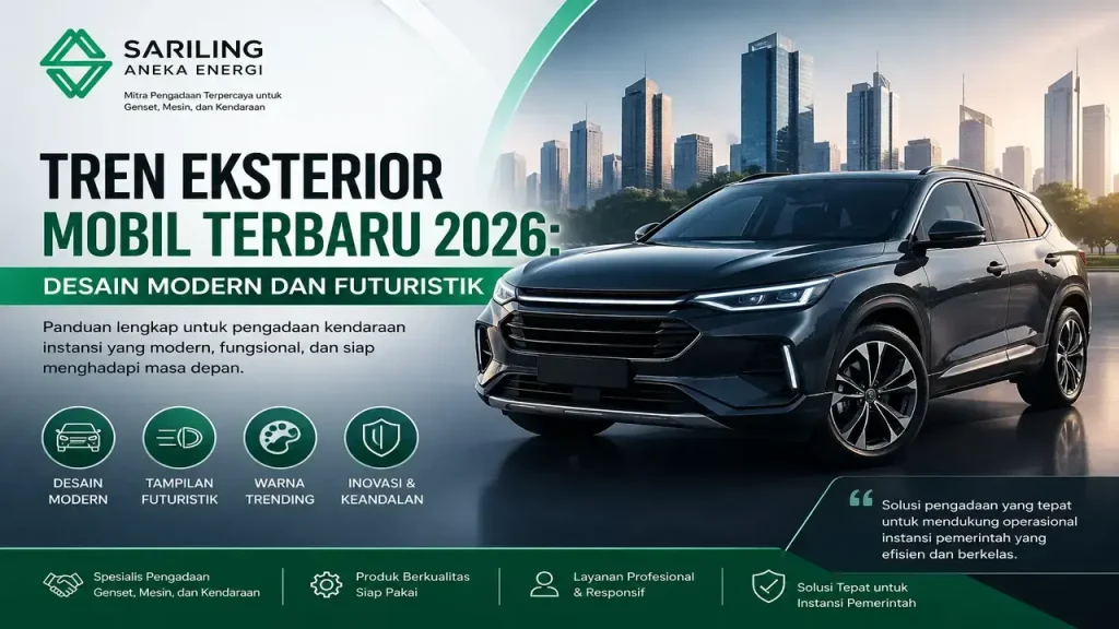 Tren eksterior mobil terbaru 2026 dengan desain modern futuristik untuk kendaraan operasional instansi pemerintah oleh Sariling Aneka Energi