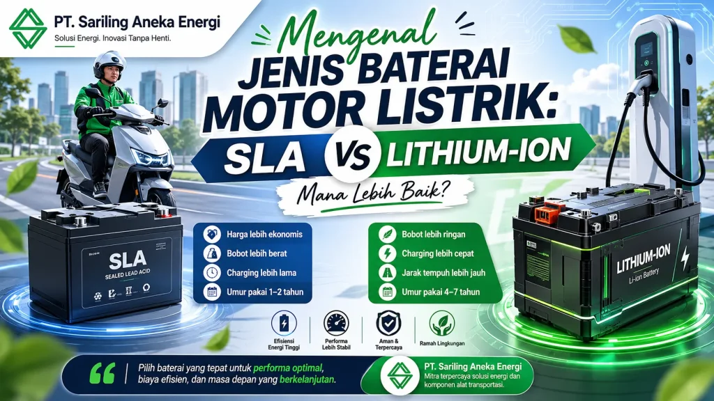 Gambar Jenis baterai motor listrik SLA vs Lithium-Ion untuk kendaraan listrik PT Sariling Aneka Energi