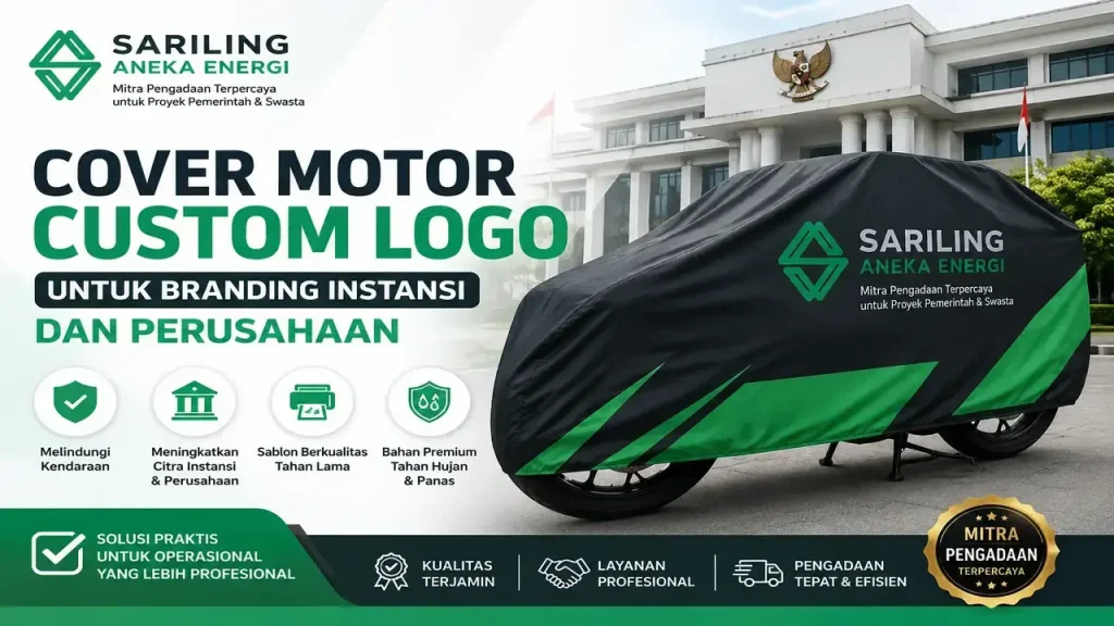 Cover motor custom logo untuk branding instansi dan perusahaan oleh Sariling Aneka Energi