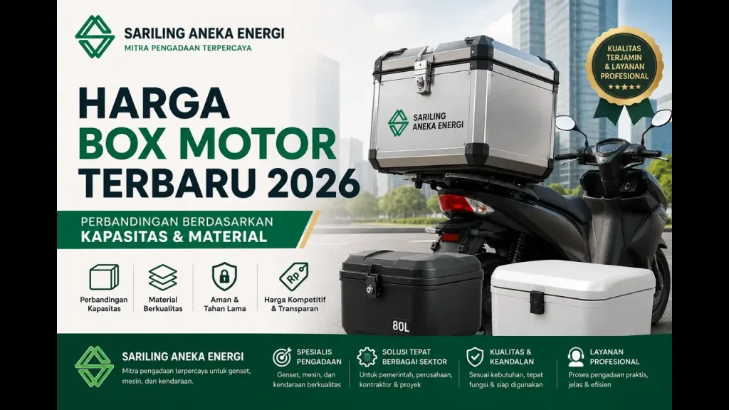 Harga box motor terbaru 2026 berbahan aluminium dan delivery untuk kendaraan operasional bersama Sariling Aneka Energi