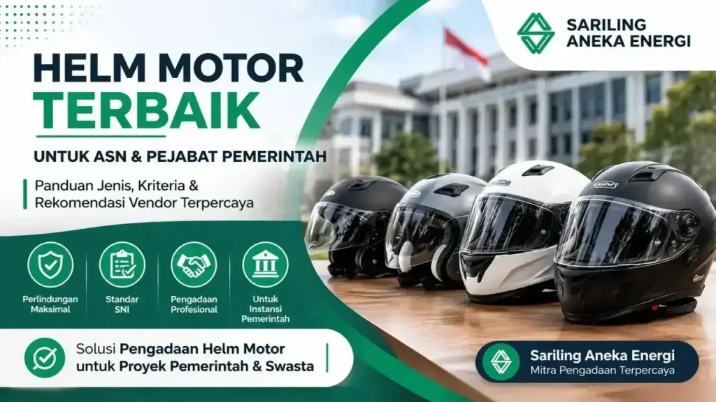 Helm motor terbaik untuk ASN dan Pejabat Pemerintah dari Sariling Aneka Energi sebagai vendor pengadaan terpercaya.