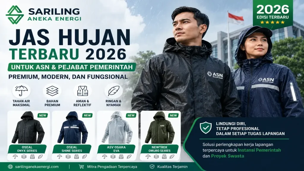 Jas hujan terbaru 2026 untuk ASN dan pejabat pemerintah dengan desain premium modern oleh Sariling Aneka Energi