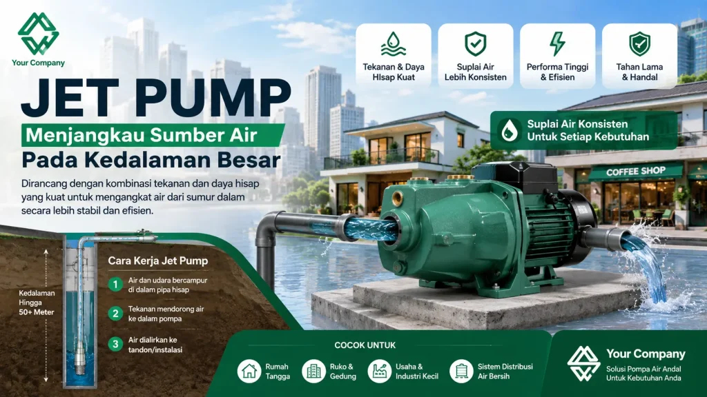 Jenis pompa air yang umum digunakan harian untuk kebutuhan rumah tangga dan industri dengan ilustrasi sistem distribusi air