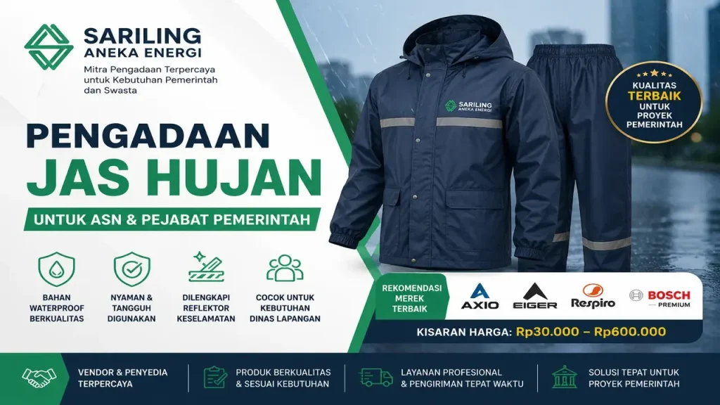 Pengadaan jas hujan untuk ASN dan pejabat pemerintah oleh Sariling Aneka Energi