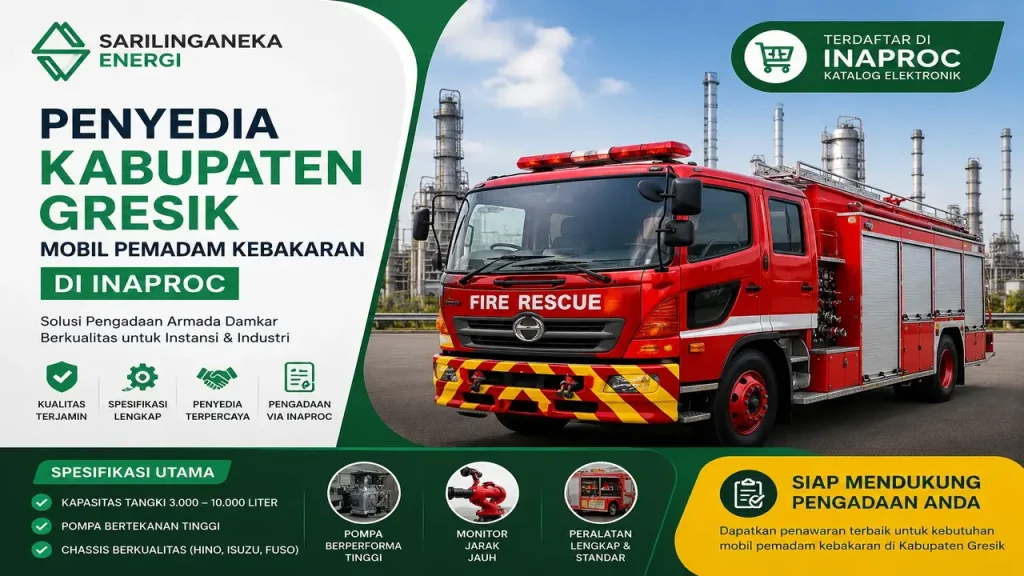 Penyedia Kabupaten Gresik mobil pemadam kebakaran di Inaproc dengan spesifikasi lengkap untuk pengadaan instansi dan industri