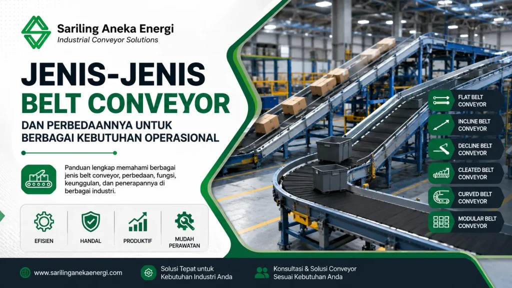 Ilustrasi gambar jenis belt conveyor berdasarkan fungsi dan aplikasi operasional