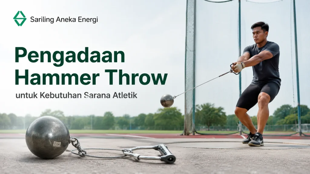 Ilustrasi pengadaan hammer throw untuk kebutuhan sarana atletik dengan atlet dan perlengkapan lempar martil standar kompetisi