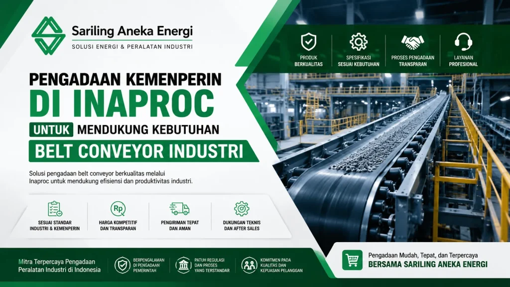 Ilustrasi gambar pengadaan Kemenperin di Inaproc untuk mendukung kebutuhan belt conveyor industri bersama Sariling Aneka Energi