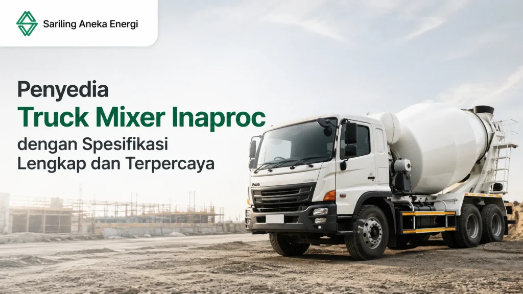 Ilustrasi Gambar Penyedia Truck Mixer Inaproc dengan spesifikasi lengkap dan terpercaya untuk kebutuhan pengadaan proyek konstruksi.