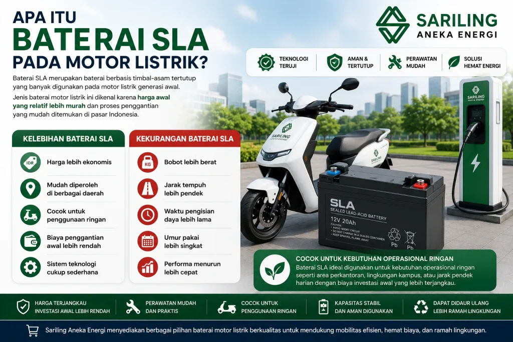 Apa itu baterai SLA pada motor listrik beserta kelebihan dan kekurangannya untuk kebutuhan operasional bersama Sariling Aneka Energi