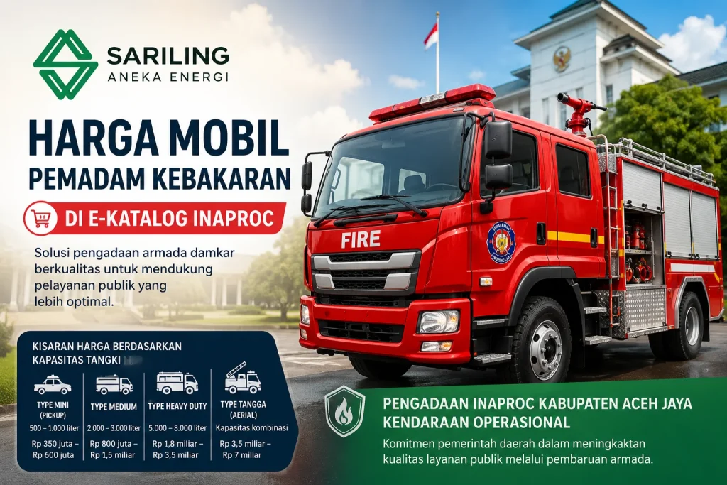 Harga Mobil Pemadam Kebakaran di e-Katalog Inaproc dengan berbagai tipe damkar untuk pengadaan instansi bersama Sariling Aneka Energi