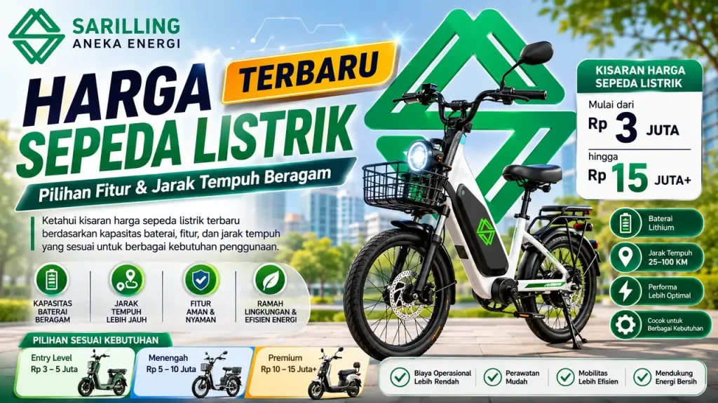 Harga sepeda listrik terbaru berdasarkan kapasitas baterai, fitur, dan jarak tempuh untuk berbagai kebutuhan penggunaan Penyedia Sarilling Aneka Energi