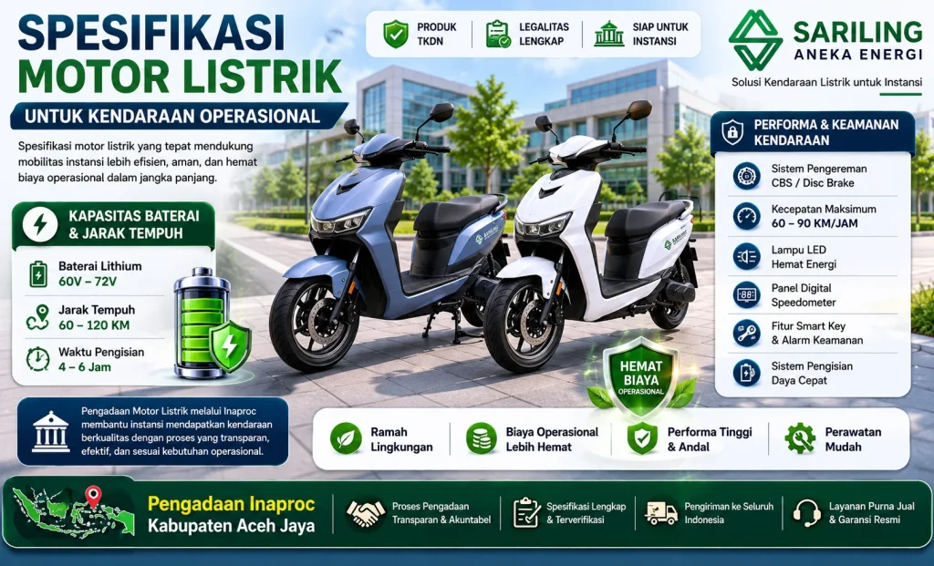 Spesifikasi motor listrik untuk kendaraan operasional melalui Pengadaan Motor Listrik Inaproc bersama Sariling Aneka Energi