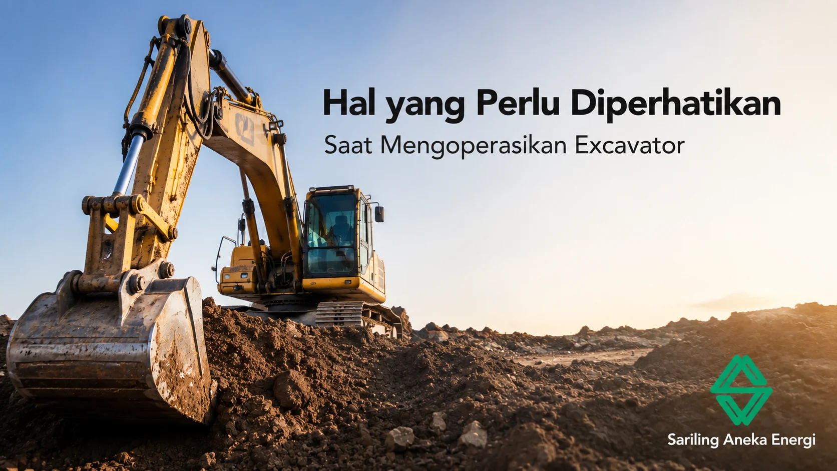 Excavator beroperasi di area proyek dengan fokus pada pengoperasian yang aman dan efisien