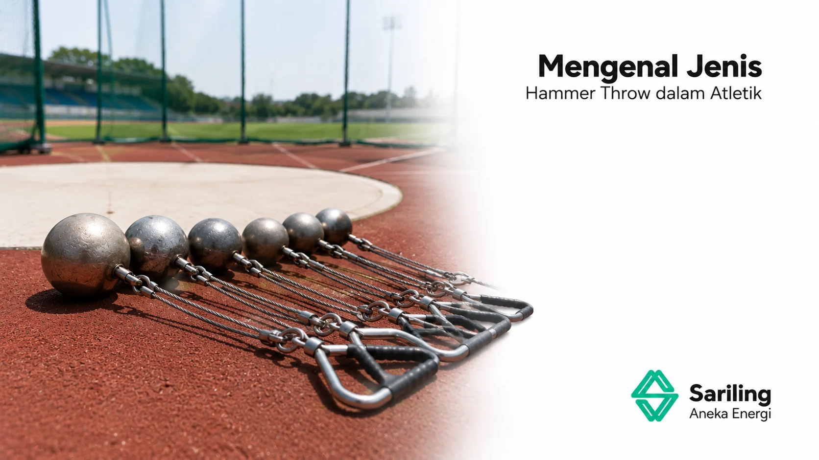 Berbagai jenis hammer throw atletik dengan bola logam, kawat baja, dan pegangan ergonomis untuk kebutuhan latihan serta kompetisi