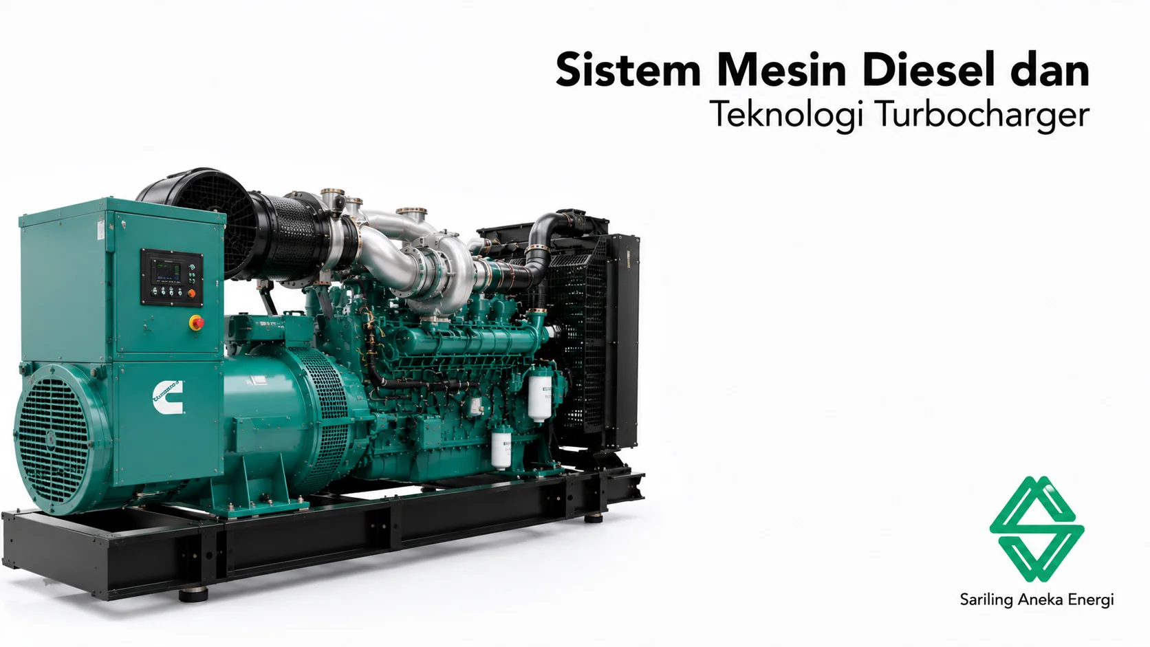 Banner sistem mesin diesel dan teknologi turbocharger pada genset Cummins untuk performa dan efisiensi operasional