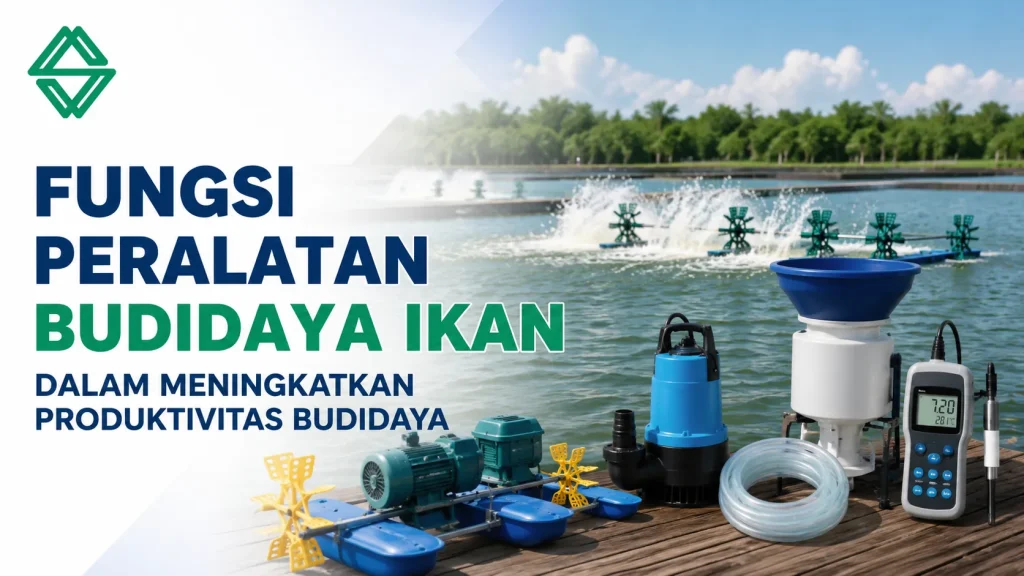 Fungsi Peralatan Budidaya Ikan untuk meningkatkan produktivitas budidaya melalui penggunaan aerator, pompa air, dan mesin pemberi pakan.