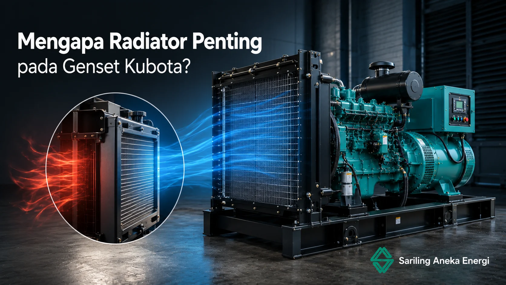 Fungsi radiator pada genset Kubota untuk menjaga suhu mesin.