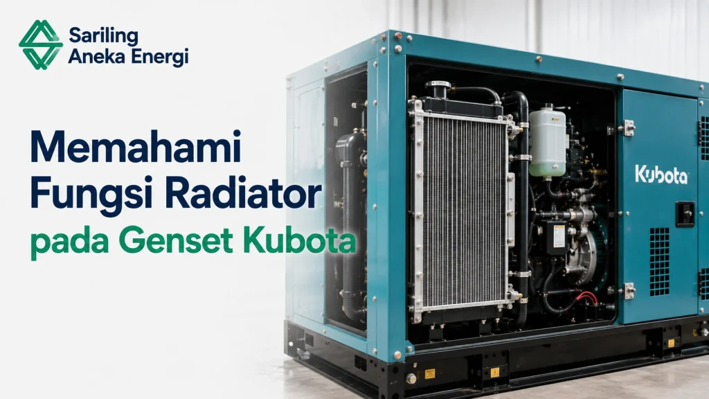Jasa pengadaan genset terpercaya dengan ilustrasi genset Kubota dan sistem radiator