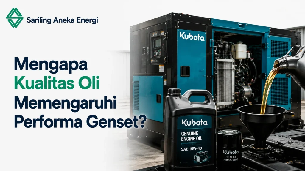 Layanan pengadaan genset profesional dengan ilustrasi perawatan oli pada genset Kubota